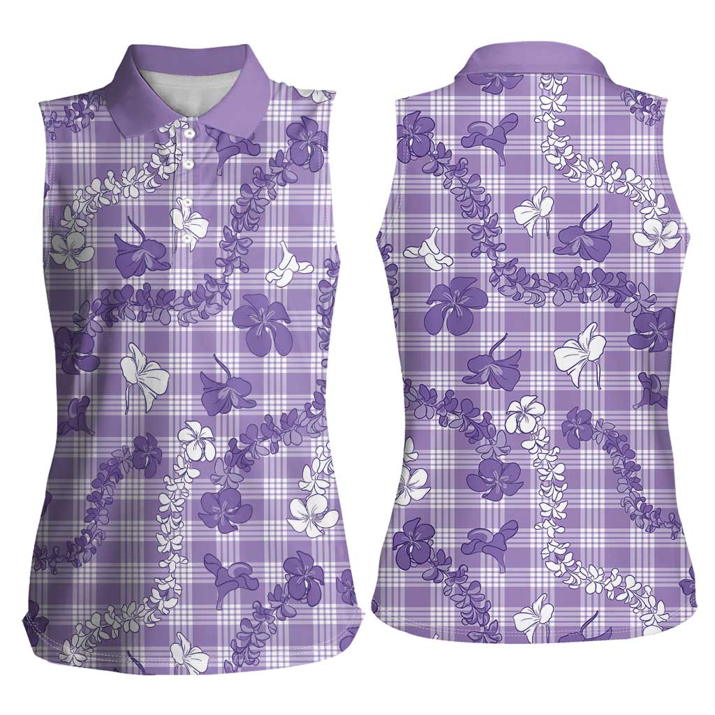Poni Aloha Hawaii Women Sleeveless Polo Shirt Plumeria Lei With Palaka Motif - Polynesian Pride