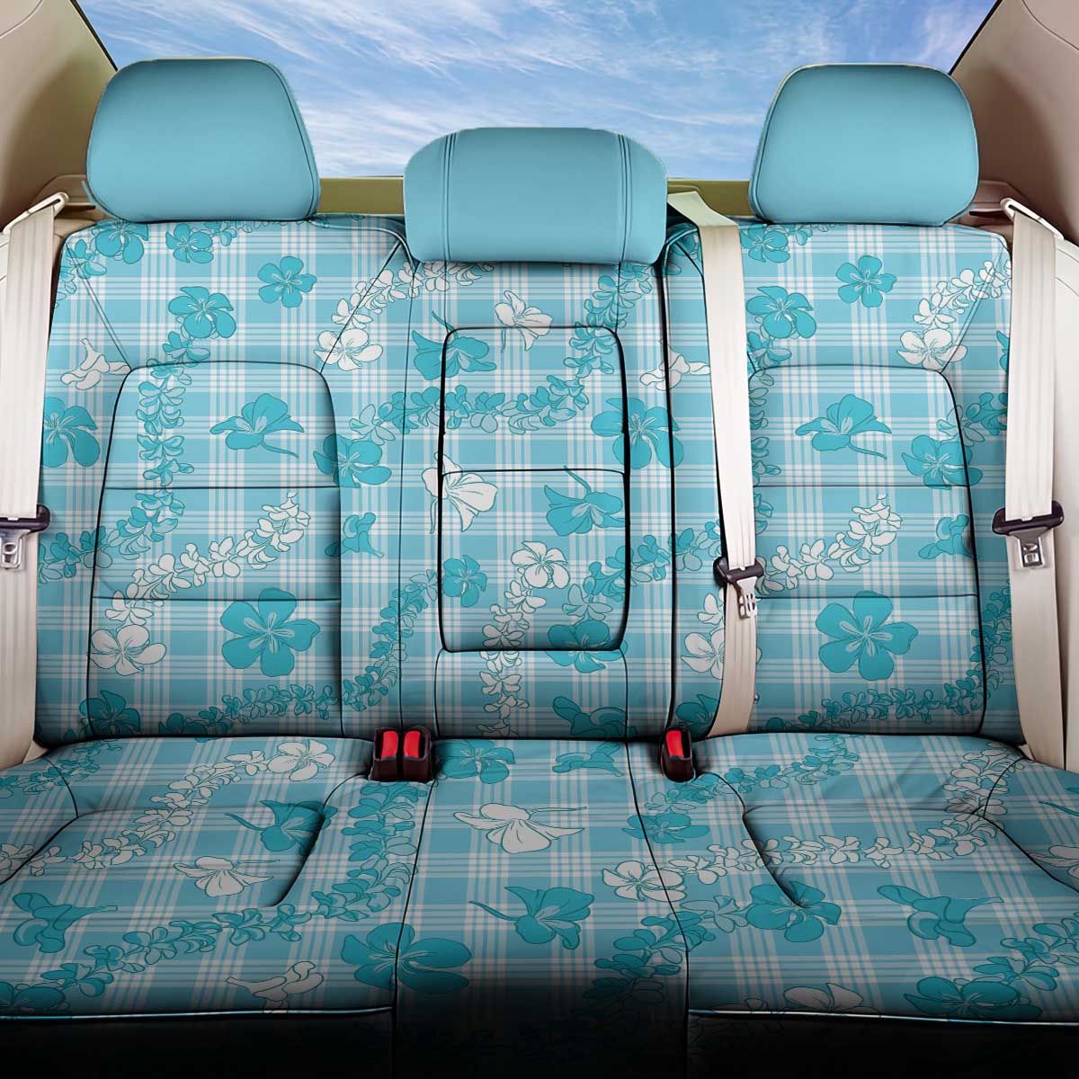 Polu Aloha Hawaii Back Car Seat Cover Plumeria Lei With Palaka Motif - Polynesian Pride