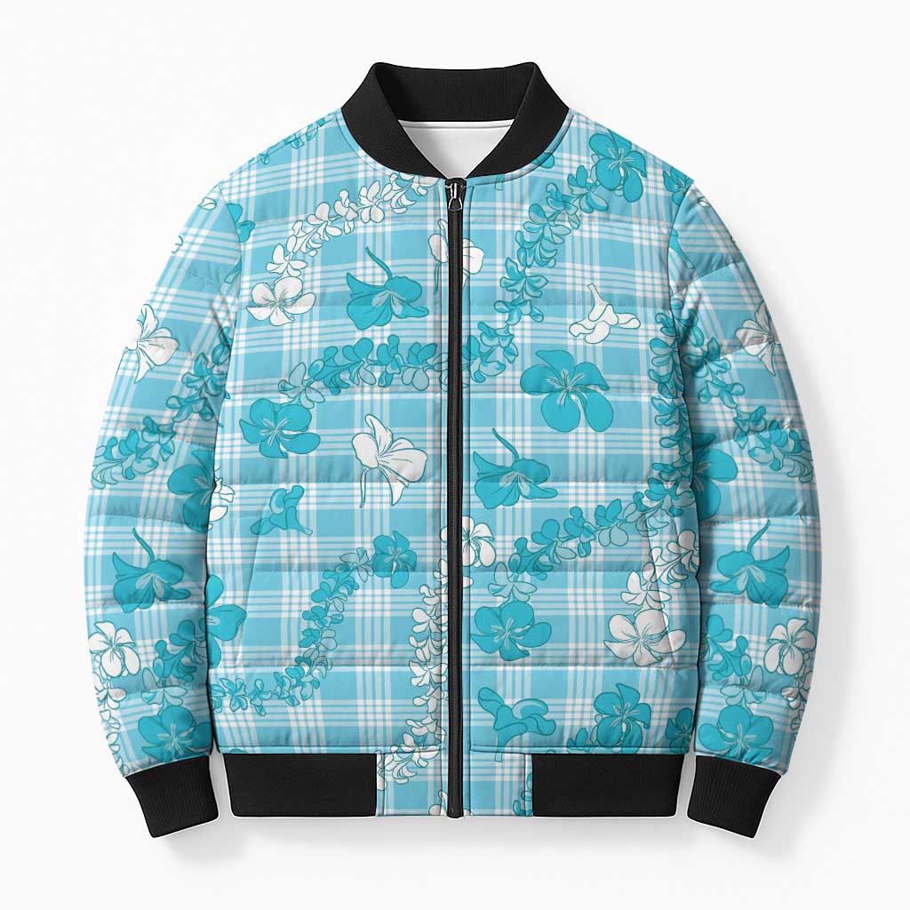 Polu Aloha Hawaii Bomber Puffer Jacket Plumeria Lei With Palaka Motif - Polynesian Pride