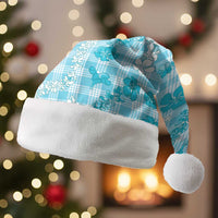 Polu Aloha Hawaii Christmas Santa Hat Plumeria Lei With Palaka Motif LT14 Without Fur Blue - Polynesian Pride