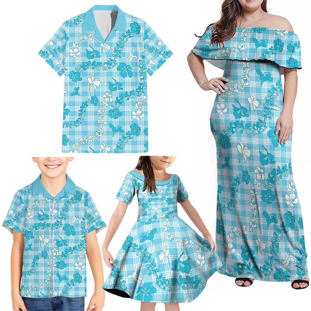 Polu Aloha Hawaii Family Matching Off Shoulder Maxi Dress and Hawaiian Shirt Plumeria Lei With Palaka Motif - Polynesian Pride