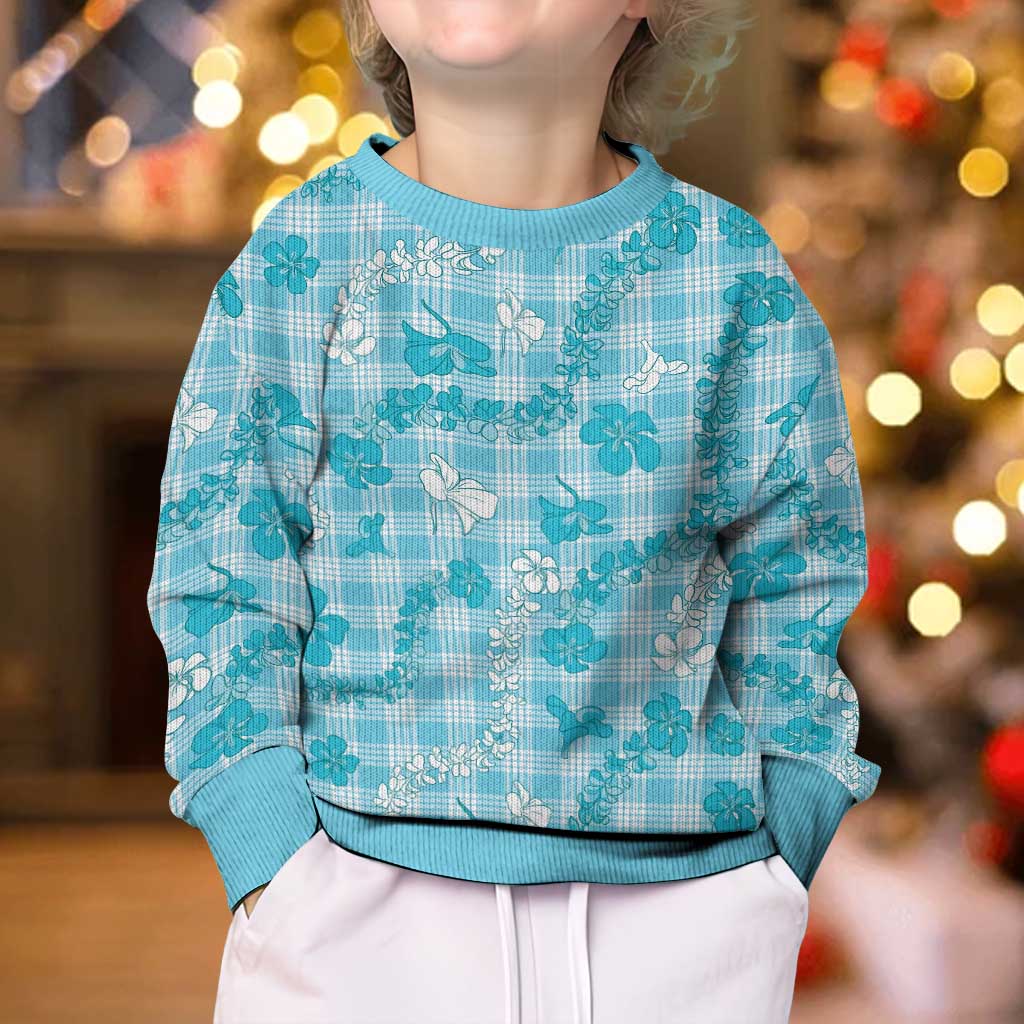 Polu Aloha Hawaii Kid Ugly Christmas Sweater Plumeria Lei With Palaka Motif - Polynesian Pride