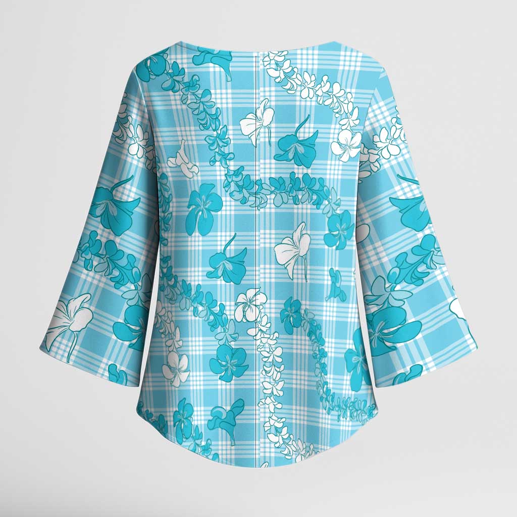 Polu Aloha Hawaii Kimono Sleeve Blouse Plumeria Lei With Palaka Motif - Polynesian Pride