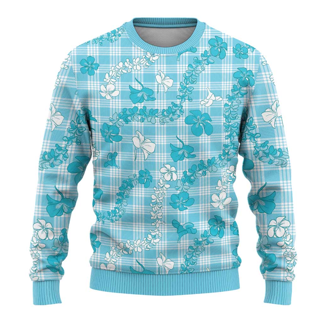 Polu Aloha Hawaii Ugly Christmas Sweater Plumeria Lei With Palaka Motif - Polynesian Pride