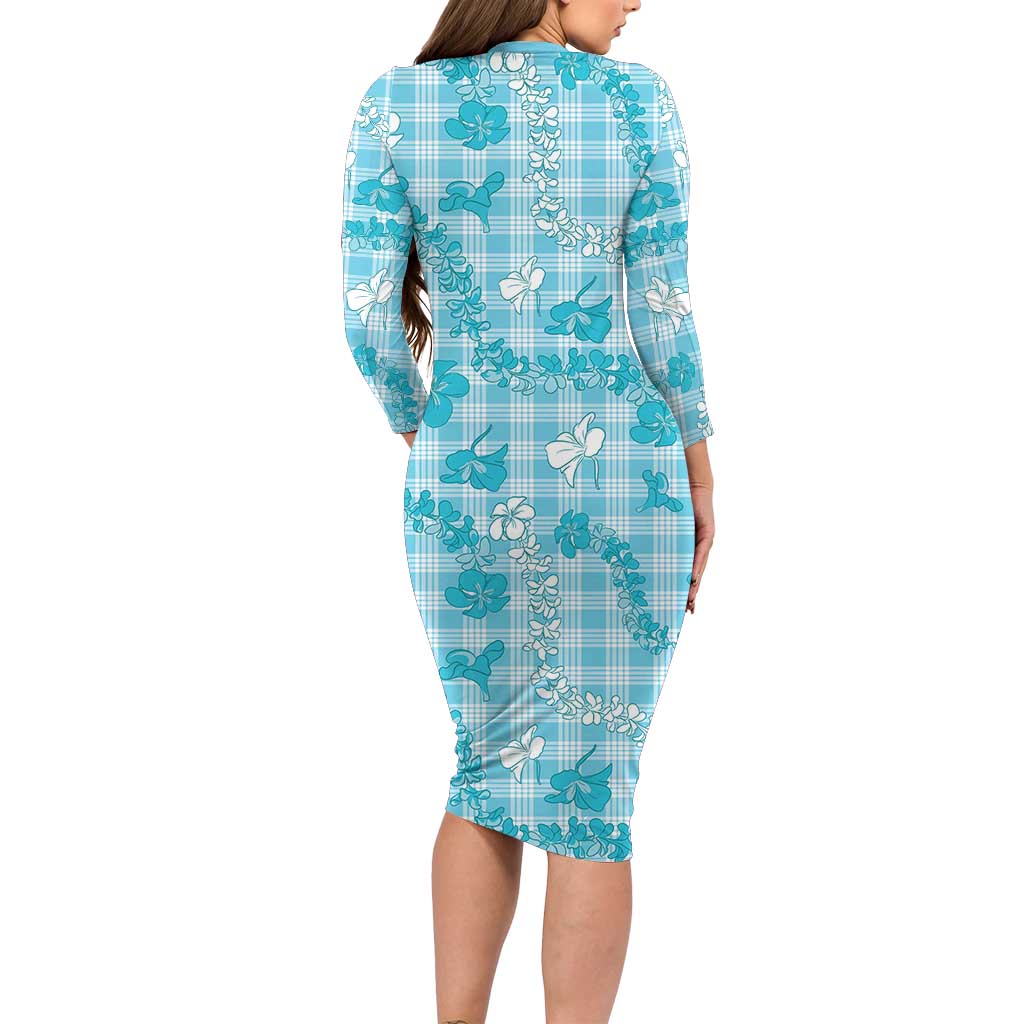 Polu Aloha Hawaii Long Sleeve Bodycon Dress Plumeria Lei With Palaka Motif - Polynesian Pride