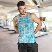 Polu Aloha Hawaii Men Tank Top Plumeria Lei With Palaka Motif LT14 Blue - Polynesian Pride