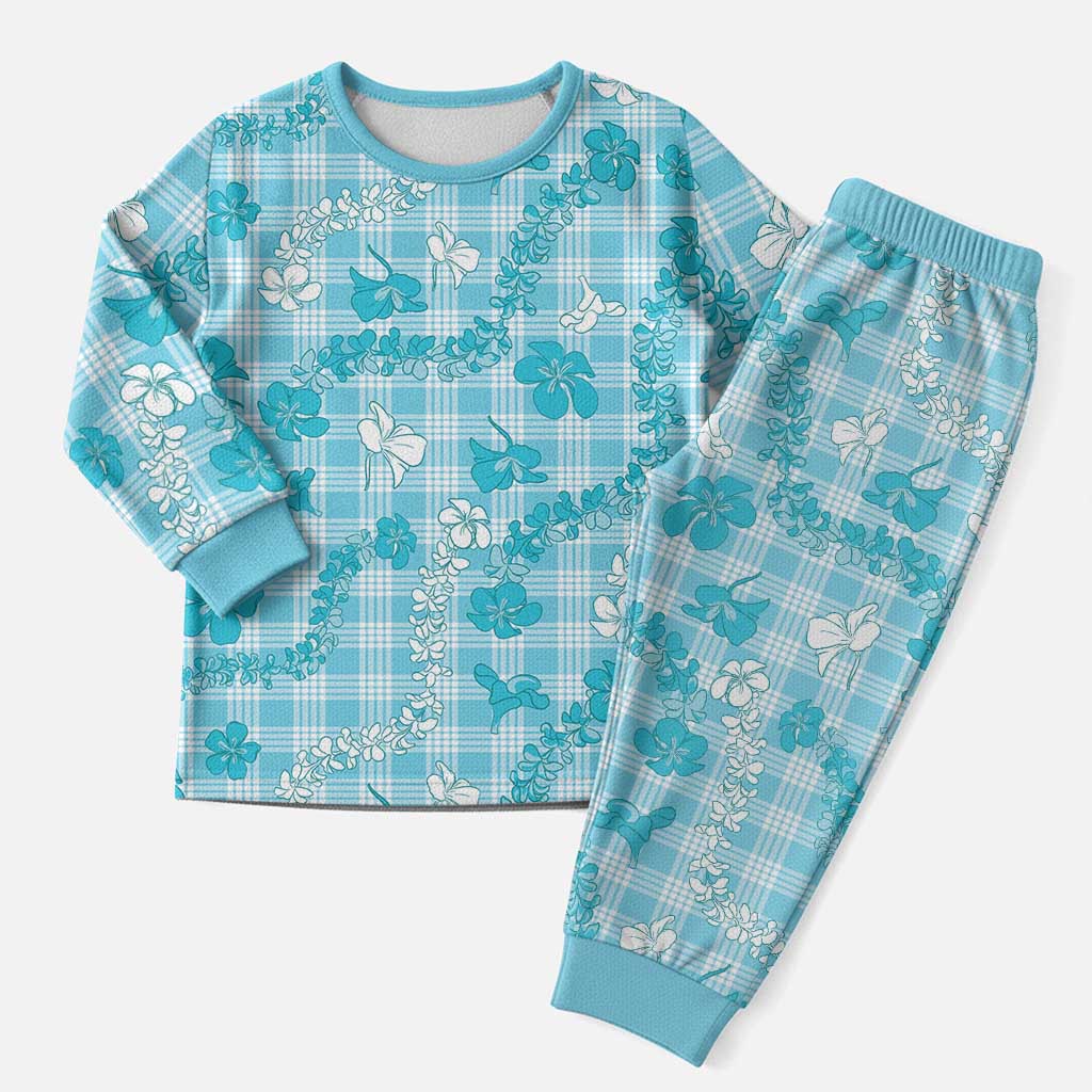 Polu Aloha Hawaii Christmas Pajama Set Plumeria Lei With Palaka Motif LT14 Men Blue - Polynesian Pride