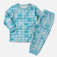 Polu Aloha Hawaii Christmas Pajama Set Plumeria Lei With Palaka Motif LT14 Men Blue - Polynesian Pride