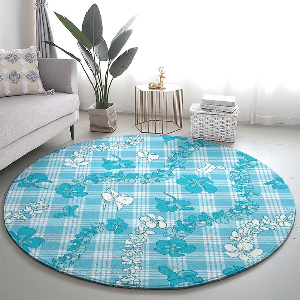 Polu Aloha Hawaii Round Carpet Plumeria Lei With Palaka Motif - Polynesian Pride