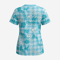 Polu Aloha Hawaii Scrub Top Plumeria Lei With Palaka Motif - Polynesian Pride