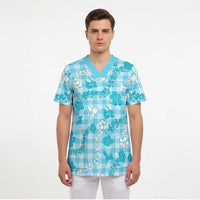 Polu Aloha Hawaii Scrub Top Plumeria Lei With Palaka Motif - Polynesian Pride