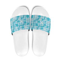 Polu Aloha Hawaii Slide Sandals Plumeria Lei With Palaka Motif - Polynesian Pride