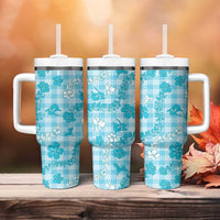 Polu Aloha Hawaii Tumbler With Handle Plumeria Lei With Palaka Motif - Polynesian Pride