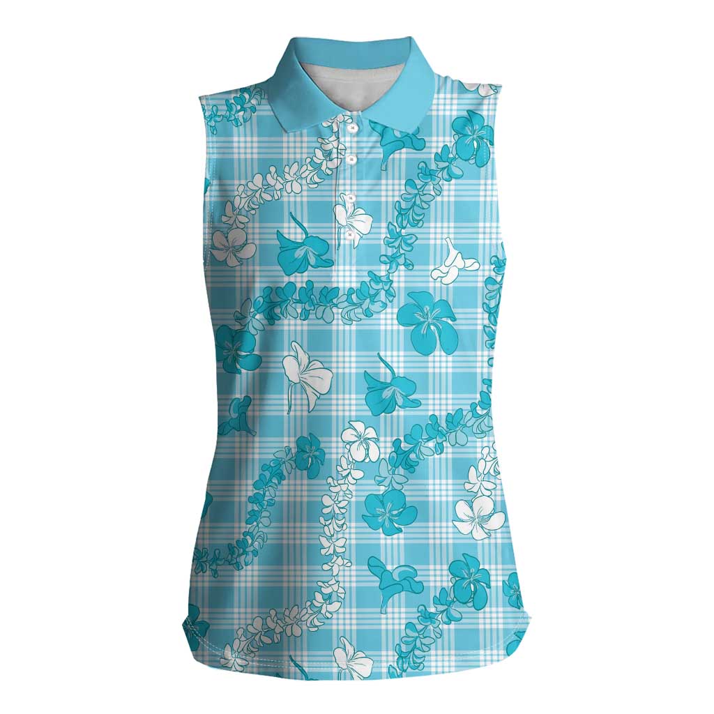 Polu Aloha Hawaii Women Sleeveless Polo Shirt Plumeria Lei With Palaka Motif - Polynesian Pride
