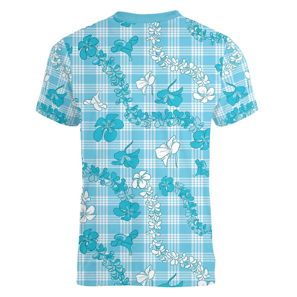 Polu Aloha Hawaii Women V-Neck T-Shirt Plumeria Lei With Palaka Motif - Polynesian Pride