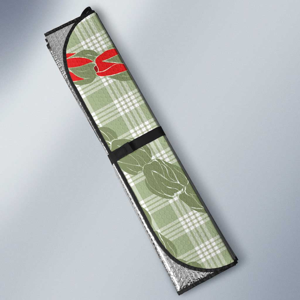 Omaomao Aloha Hawaii Auto Sun Shade Rosebud Lei With Palaka Motif - Polynesian Pride