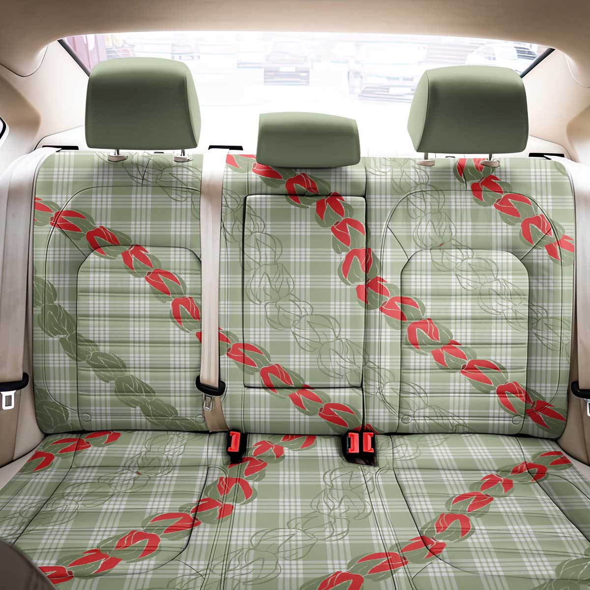 Omaomao Aloha Hawaii Back Car Seat Cover Rosebud Lei With Palaka Motif - Polynesian Pride