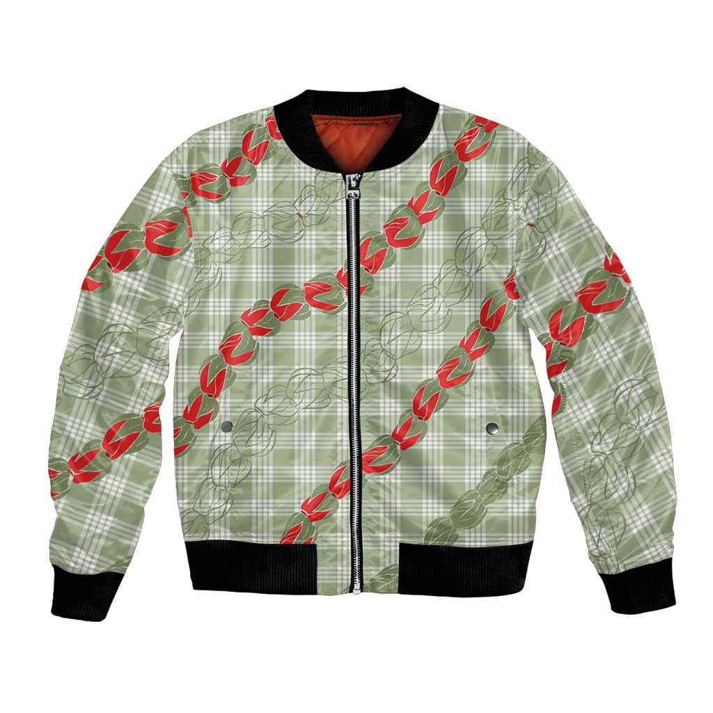 Omaomao Aloha Hawaii Bomber Jacket Rosebud Lei With Palaka Motif - Polynesian Pride