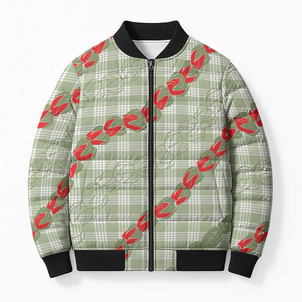 Omaomao Aloha Hawaii Bomber Puffer Jacket Rosebud Lei With Palaka Motif - Polynesian Pride