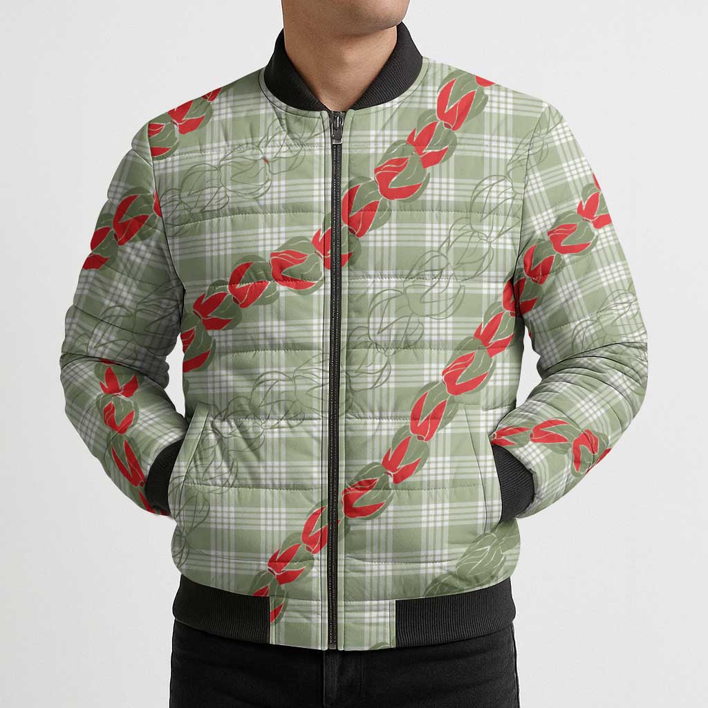 Omaomao Aloha Hawaii Bomber Puffer Jacket Rosebud Lei With Palaka Motif - Polynesian Pride