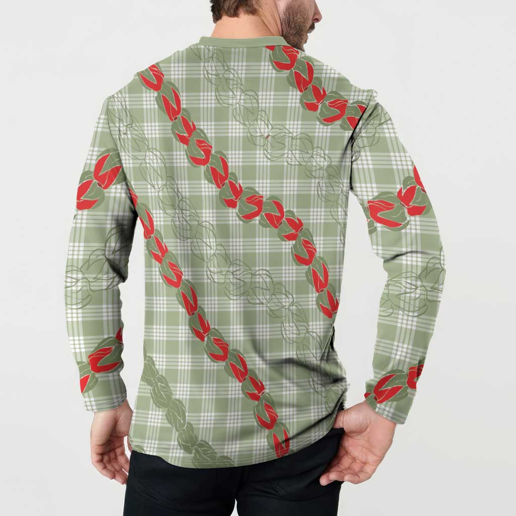 Omaomao Aloha Hawaii Button Sweatshirt Rosebud Lei With Palaka Motif - Polynesian Pride