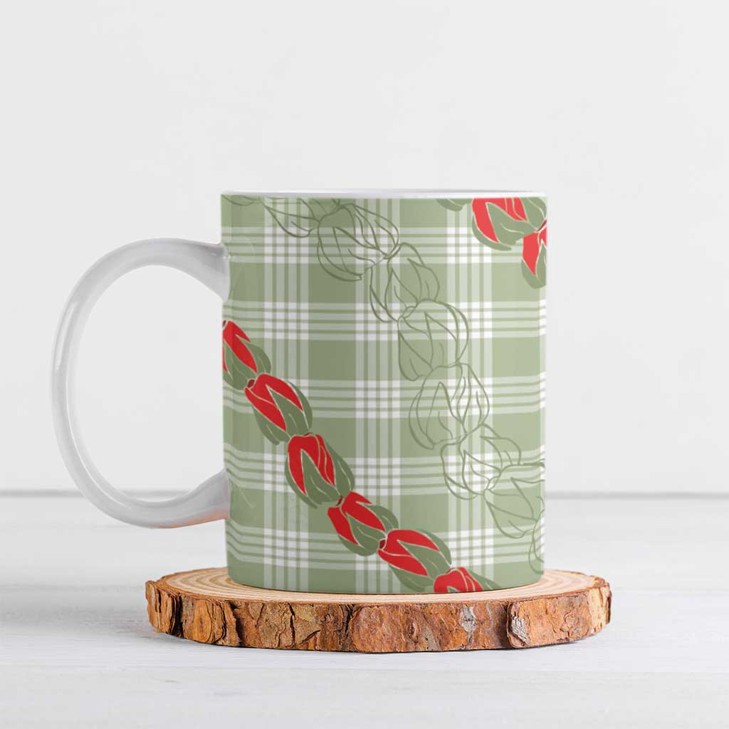 Omaomao Aloha Hawaii Ceramic Mug Rosebud Lei With Palaka Motif - Polynesian Pride