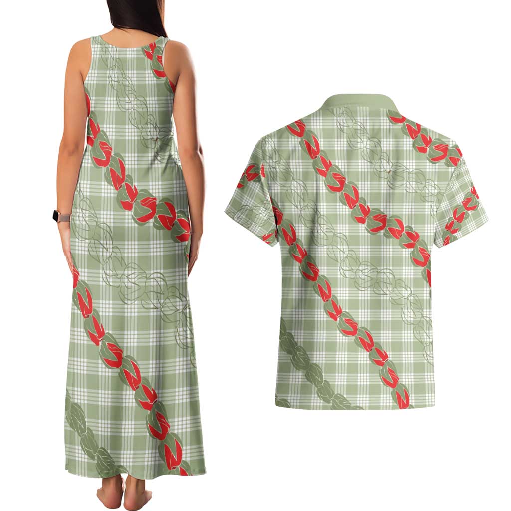 Omaomao Aloha Hawaii Couples Matching Tank Maxi Dress and Hawaiian Shirt Rosebud Lei With Palaka Motif - Polynesian Pride