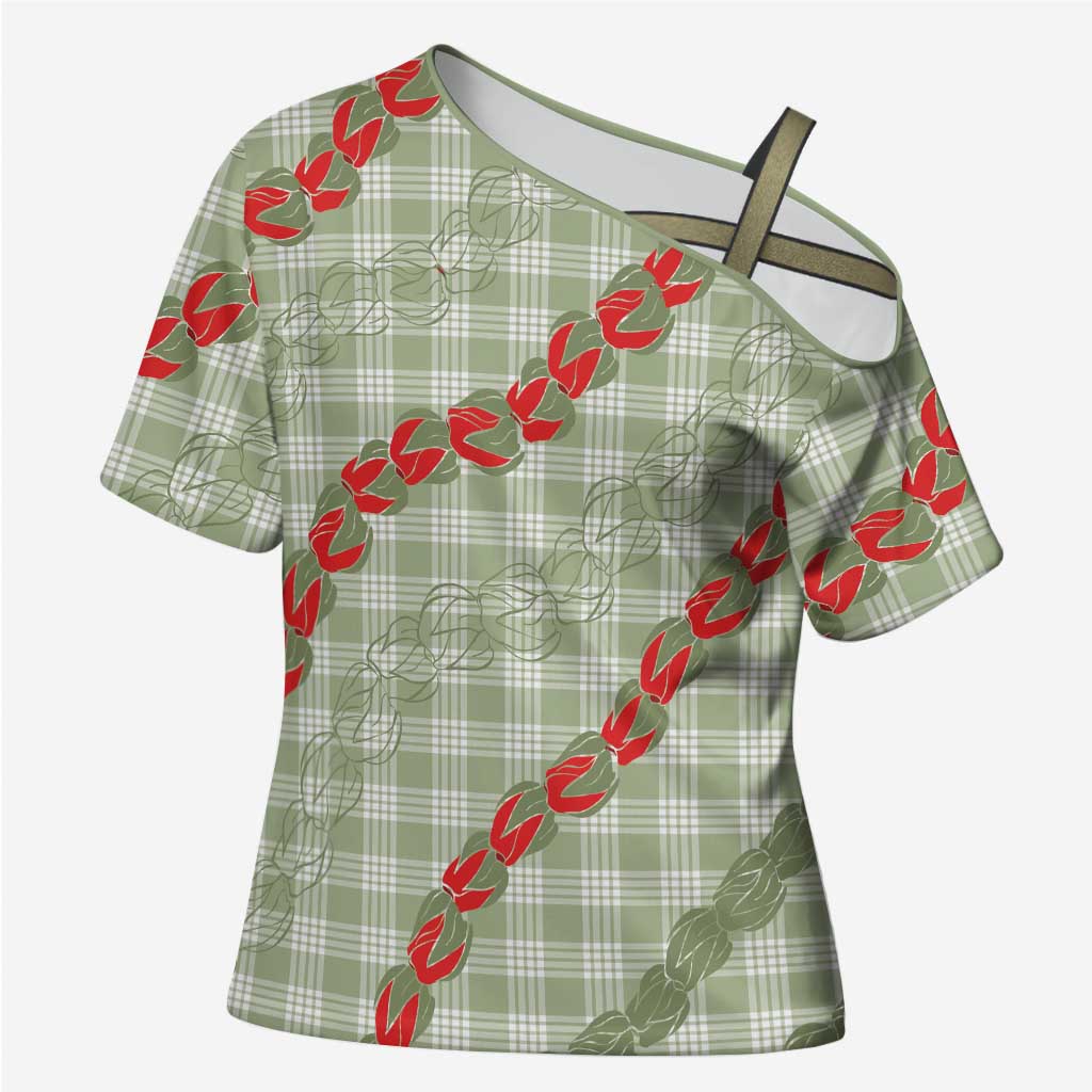 Omaomao Aloha Hawaii Cross Shoulder Shirt Rosebud Lei With Palaka Motif - Polynesian Pride