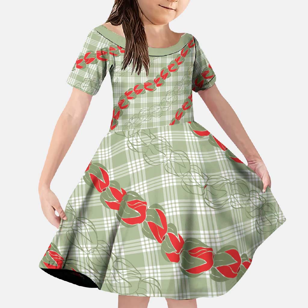 Omaomao Aloha Hawaii Family Matching Off Shoulder Maxi Dress and Hawaiian Shirt Rosebud Lei With Palaka Motif - Polynesian Pride