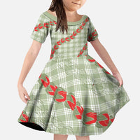 Omaomao Aloha Hawaii Family Matching Off Shoulder Maxi Dress and Hawaiian Shirt Rosebud Lei With Palaka Motif - Polynesian Pride