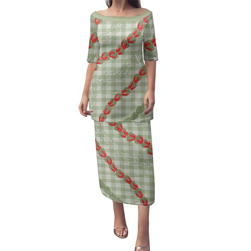 Omaomao Aloha Hawaii Family Matching Puletasi and Hawaiian Shirt Rosebud Lei With Palaka Motif - Polynesian Pride