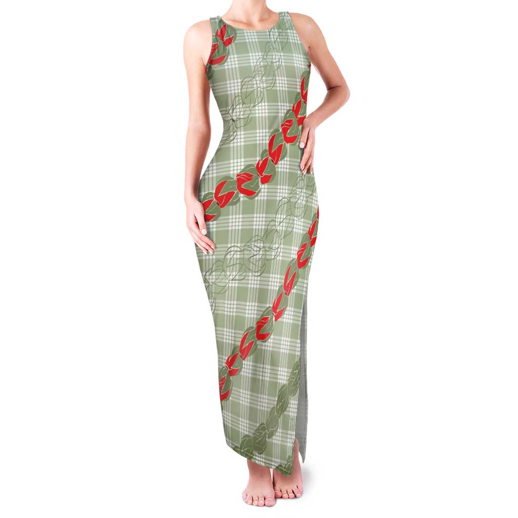 Omaomao Aloha Hawaii Family Matching Tank Maxi Dress and Hawaiian Shirt Rosebud Lei With Palaka Motif - Polynesian Pride