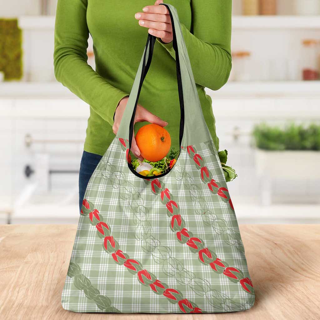 Omaomao Aloha Hawaii Grocery Bag Rosebud Lei With Palaka Motif - Polynesian Pride
