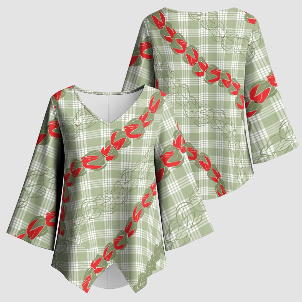 Omaomao Aloha Hawaii Kimono Sleeve Blouse Rosebud Lei With Palaka Motif - Polynesian Pride