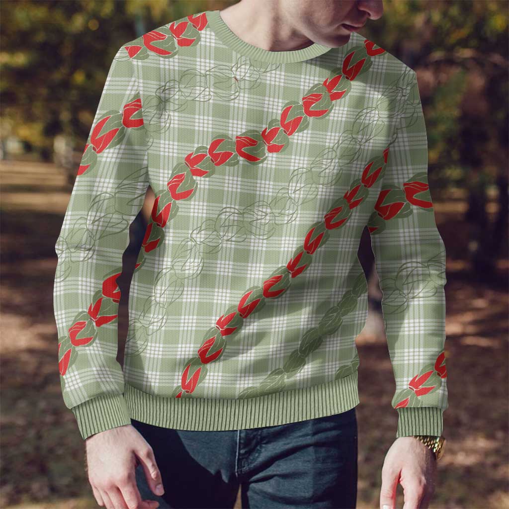 Omaomao Aloha Hawaii Ugly Christmas Sweater Rosebud Lei With Palaka Motif - Polynesian Pride