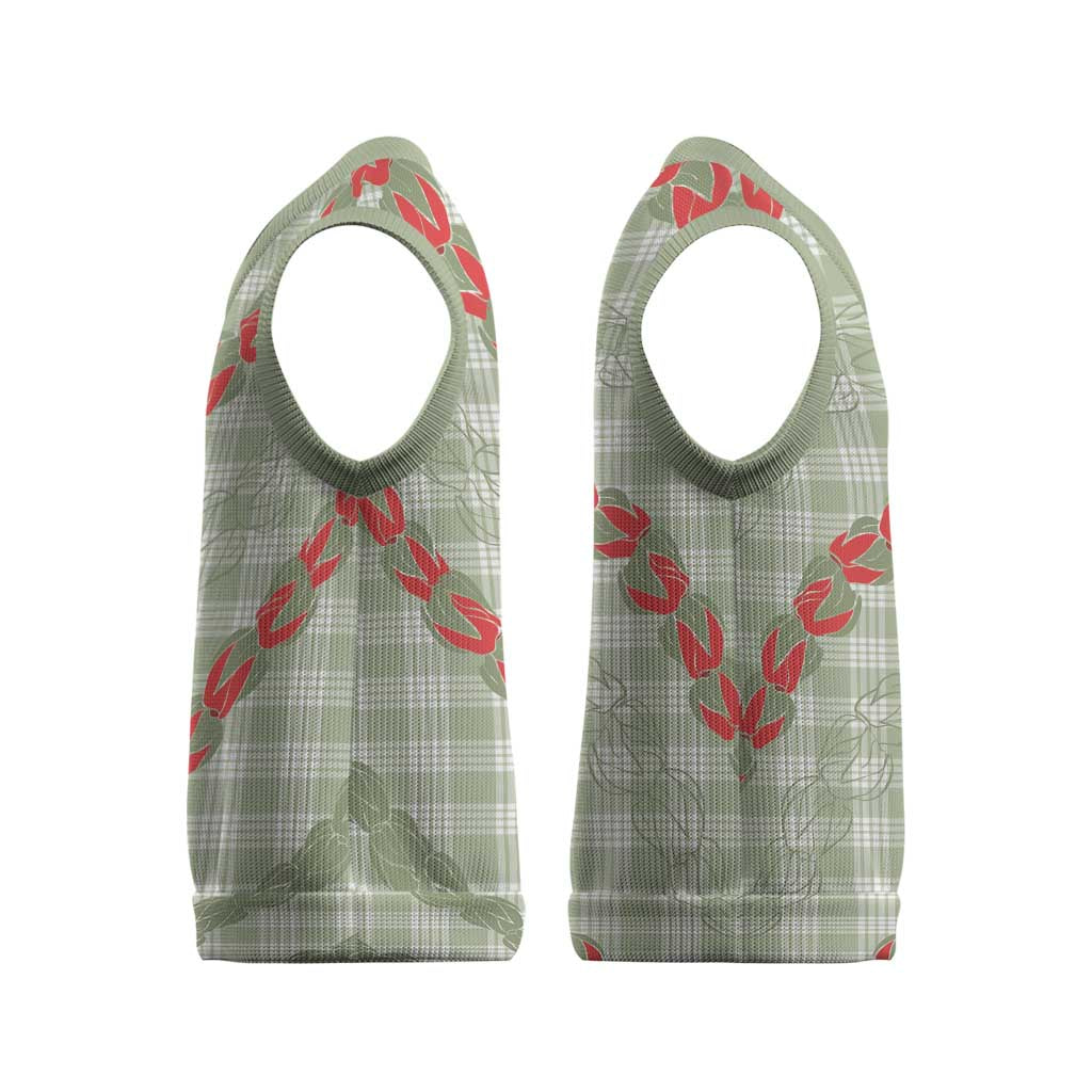 Omaomao Aloha Hawaii Christmas Knitted V-Neck Vest Rosebud Lei With Palaka Motif LT14 - Polynesian Pride