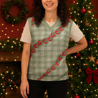 Omaomao Aloha Hawaii Christmas Knitted V-Neck Vest Rosebud Lei With Palaka Motif LT14 - Polynesian Pride