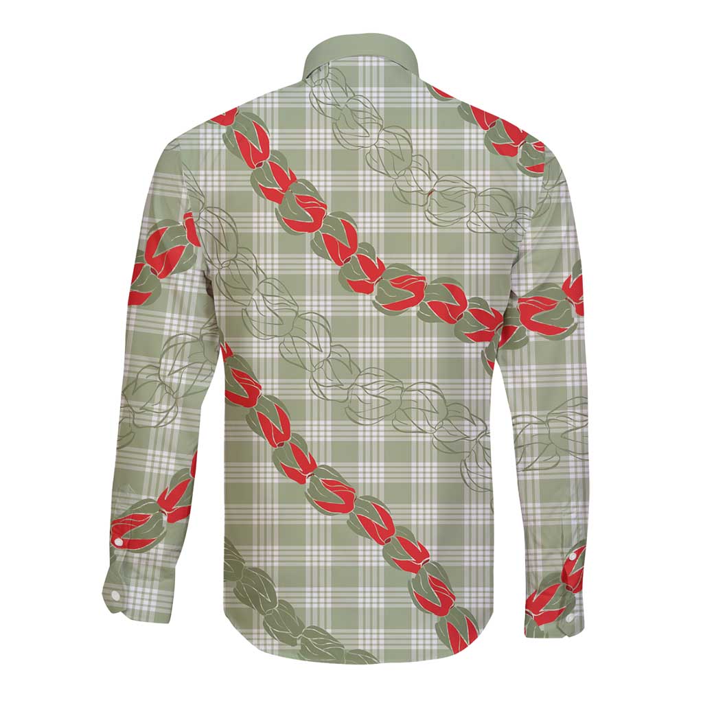 Omaomao Aloha Hawaii Long Sleeve Button Shirt Rosebud Lei With Palaka Motif - Polynesian Pride