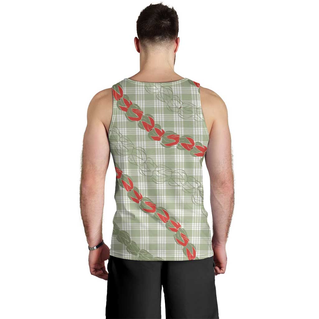 Omaomao Aloha Hawaii Men Tank Top Rosebud Lei With Palaka Motif LT14 - Polynesian Pride