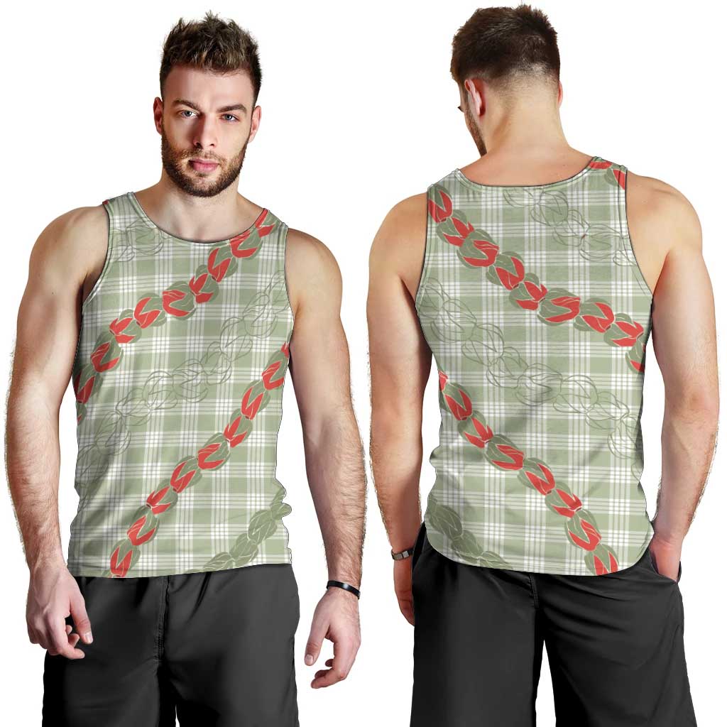 Omaomao Aloha Hawaii Men Tank Top Rosebud Lei With Palaka Motif LT14 - Polynesian Pride