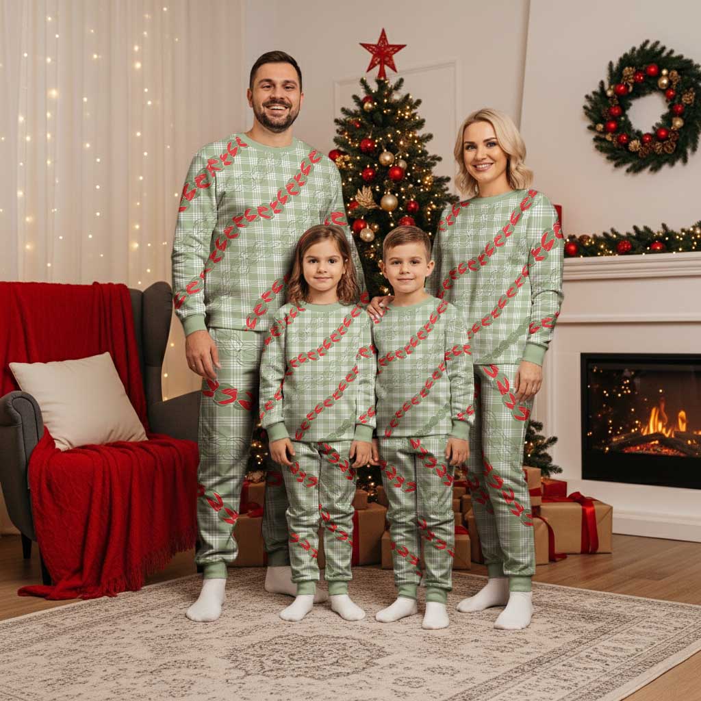 Omaomao Aloha Hawaii Christmas Pajama Set Rosebud Lei With Palaka Motif - Polynesian Pride