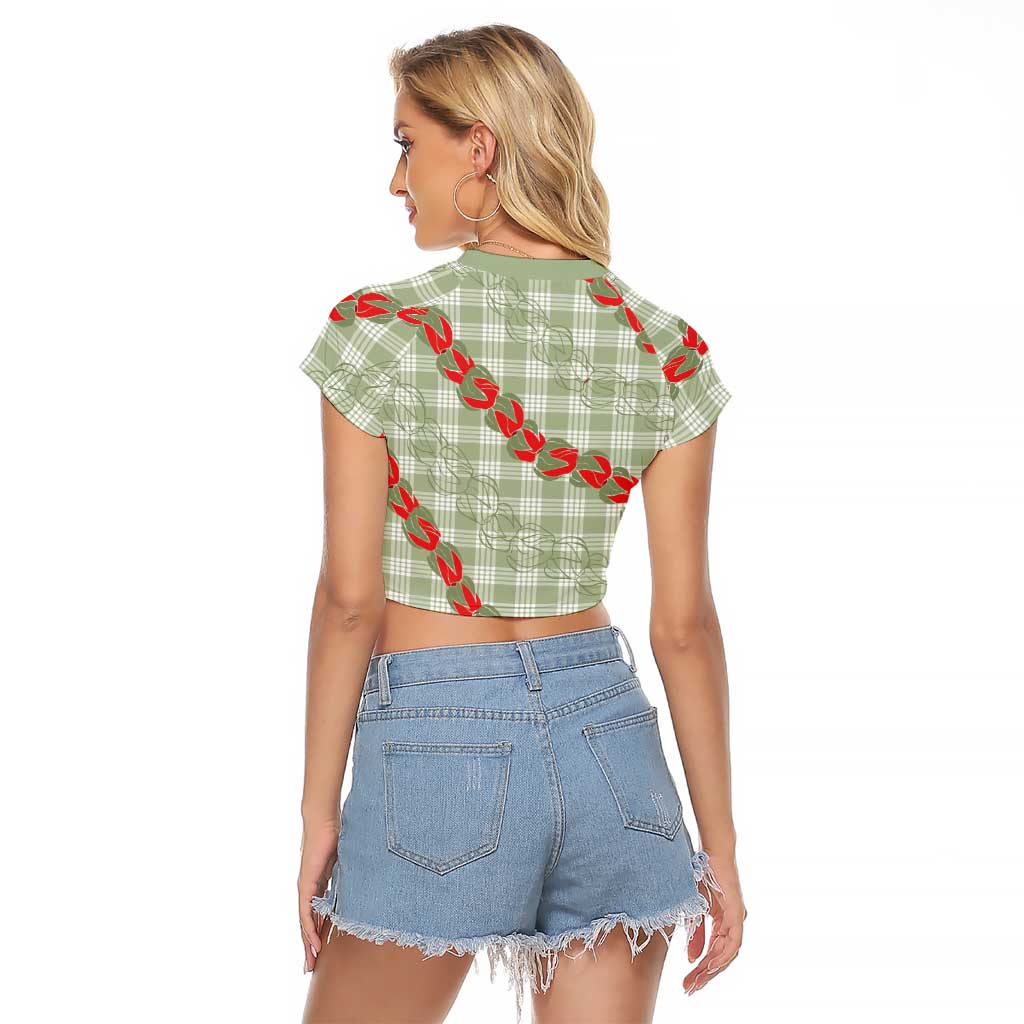 Omaomao Aloha Hawaii Raglan Cropped T Shirt Rosebud Lei With Palaka Motif - Polynesian Pride