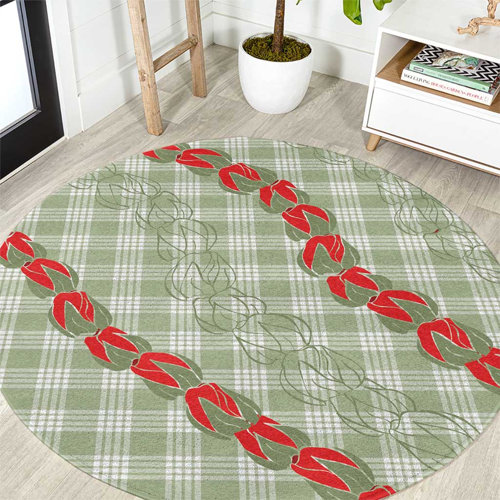 Omaomao Aloha Hawaii Round Carpet Rosebud Lei With Palaka Motif - Polynesian Pride