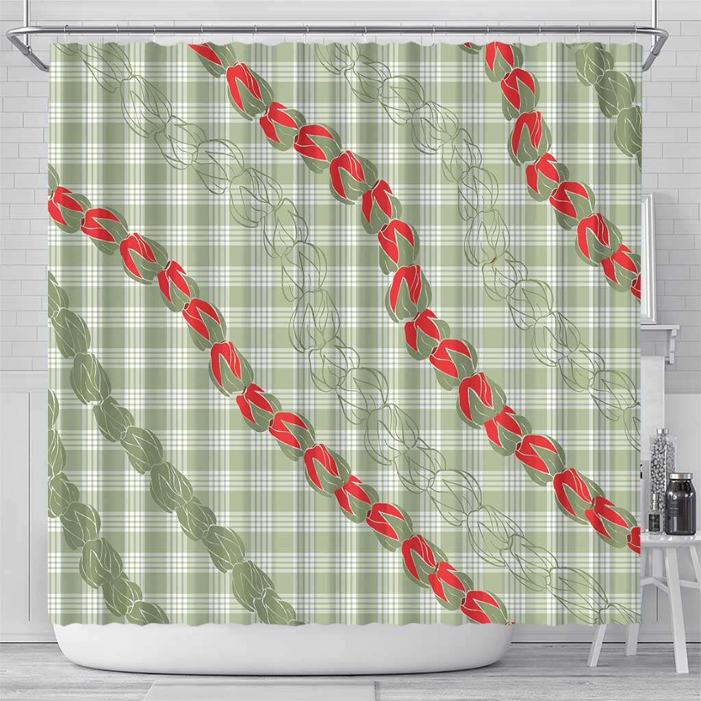 Omaomao Aloha Hawaii Shower Curtain Rosebud Lei With Palaka Motif - Polynesian Pride
