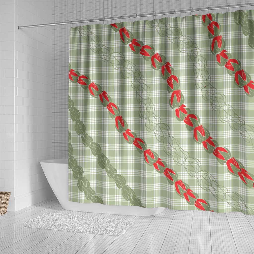 Omaomao Aloha Hawaii Shower Curtain Rosebud Lei With Palaka Motif - Polynesian Pride