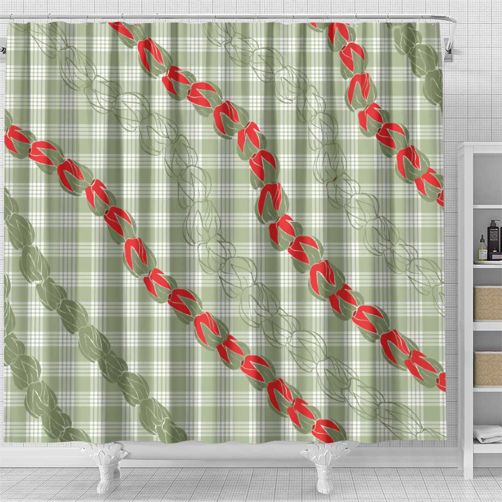 Omaomao Aloha Hawaii Shower Curtain Rosebud Lei With Palaka Motif - Polynesian Pride