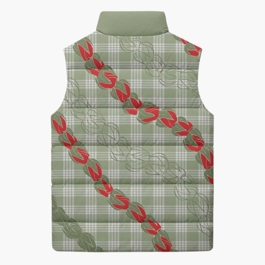 Omaomao Aloha Hawaii Sleeveless Puffer Jacket Rosebud Lei With Palaka Motif - Polynesian Pride