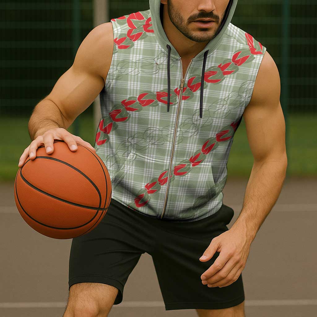 Omaomao Aloha Hawaii Sleeveless Zip Hoodie Rosebud Lei With Palaka Motif - Polynesian Pride