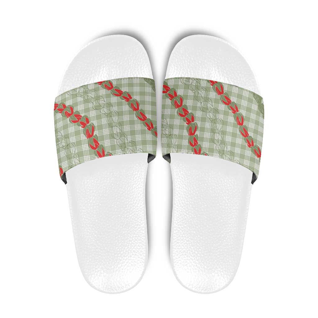 Omaomao Aloha Hawaii Slide Sandals Rosebud Lei With Palaka Motif - Polynesian Pride