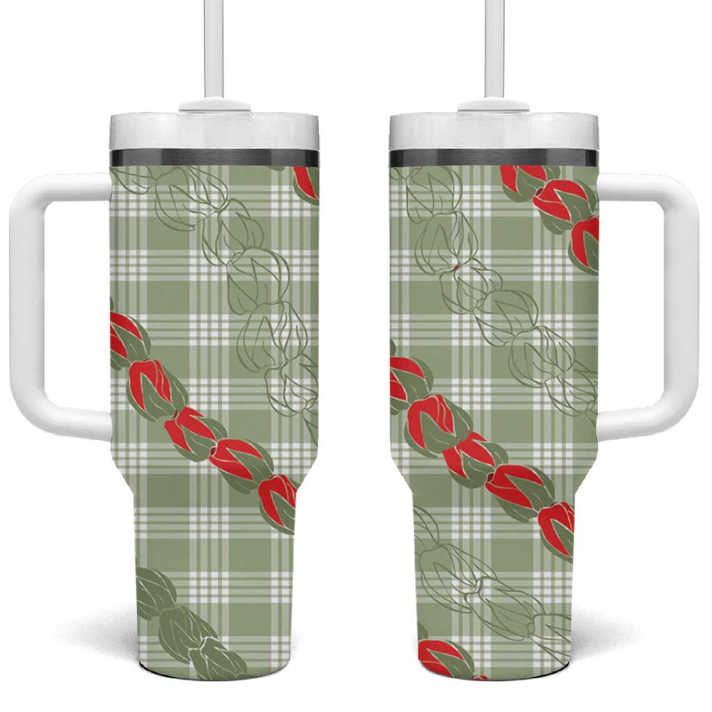 Omaomao Aloha Hawaii Tumbler With Handle Rosebud Lei With Palaka Motif - Polynesian Pride